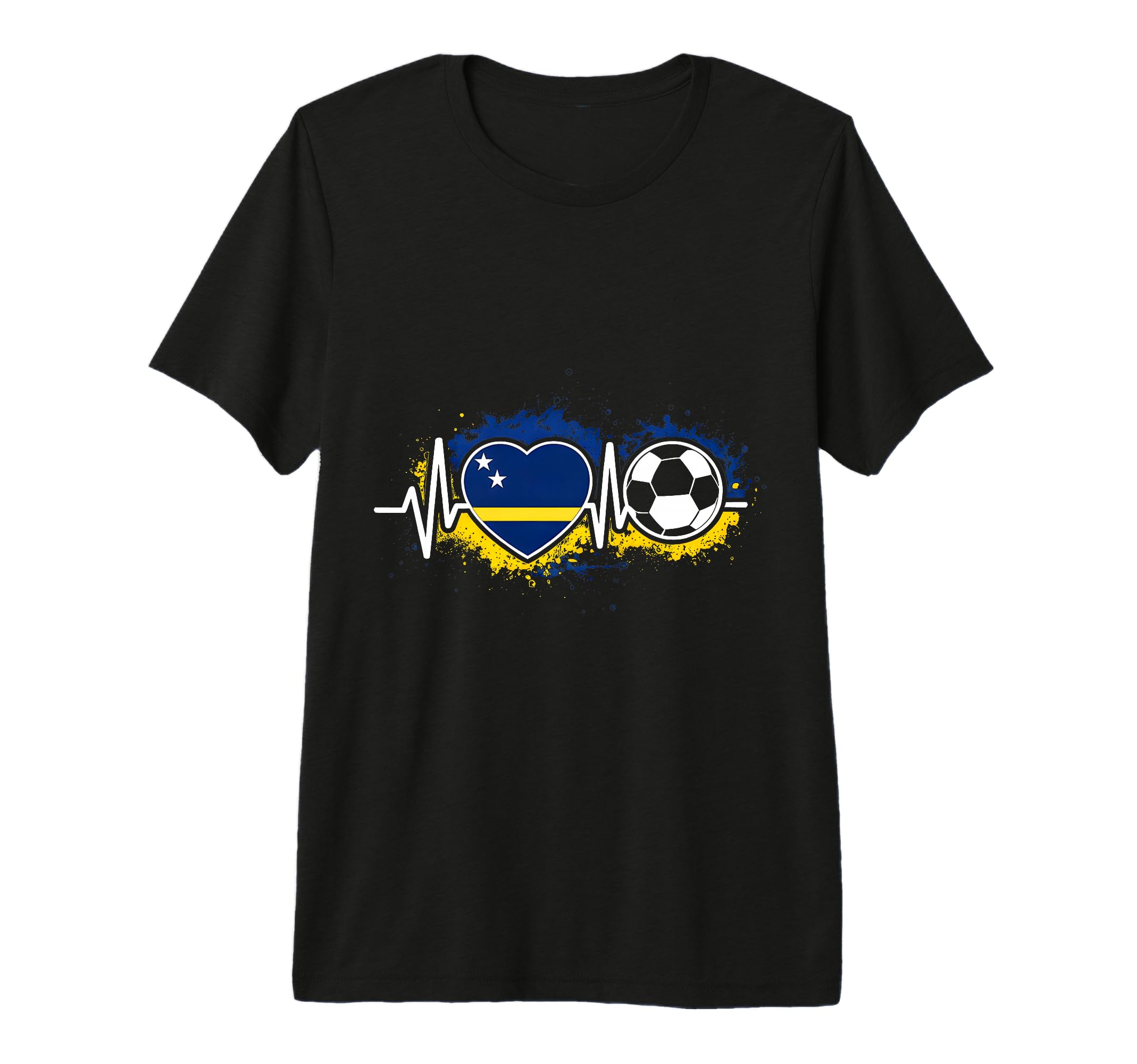 Heartbeat Curacao Flag Soccer Fan T-Shirt - Casual Everyday Wear Men Women