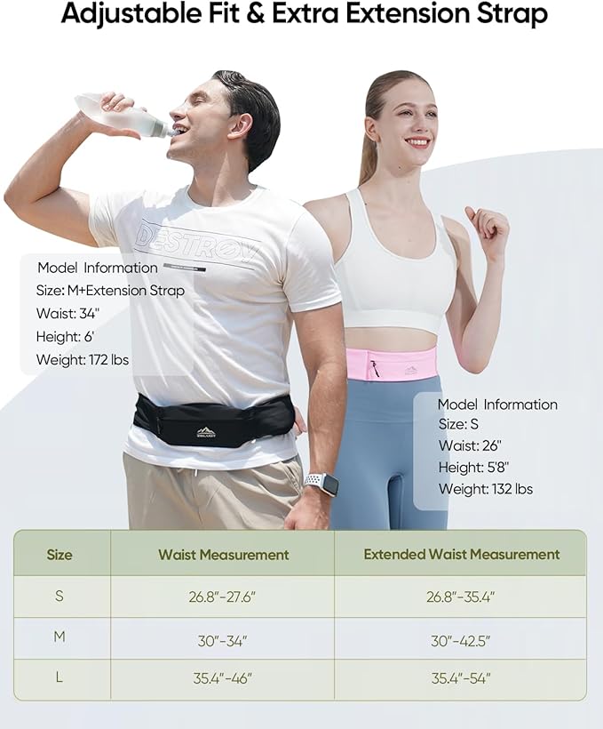 Running Belt with 400ml Soft, Adjustable Running Fanny Pack with Phone Holder and Gym Towel, Waterproof Belt Bag for Women Men for Jogging Hiking Marathon (Black, L/XL)