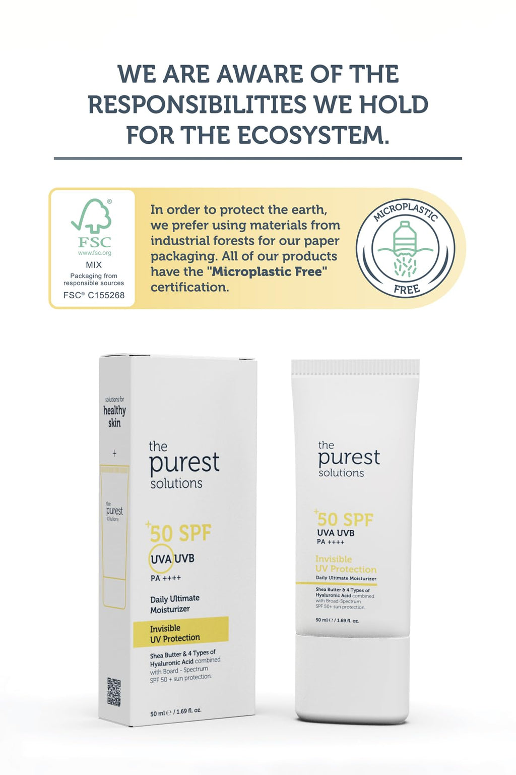 The Purest Solutions Invisible UV Protection SPF50+ Sunscreen - Moisturizing, Non-greasy, Daily UV Protection