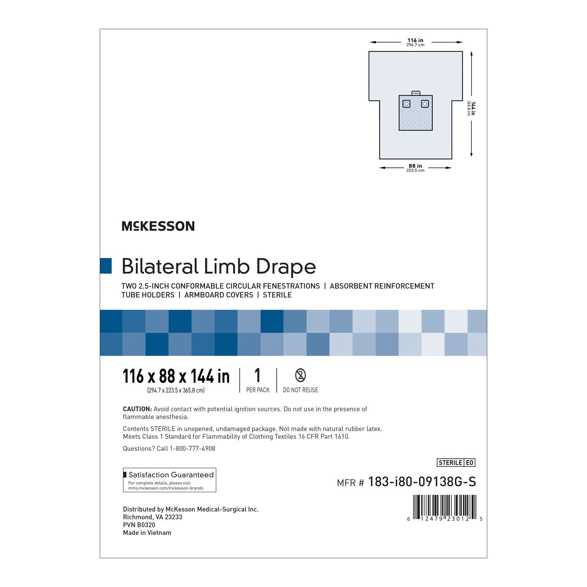 McKesson Sterile Bilateral Limb Drape, 116 x 88 x 144 Inch 183-I80-09138G-S