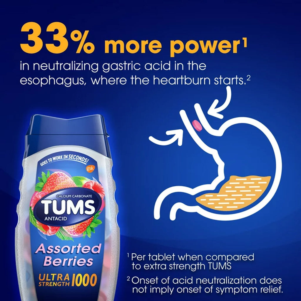 Tums Ultra Strength 1000 Antacid Chewable Tablets, Assorted Berries 00135018102