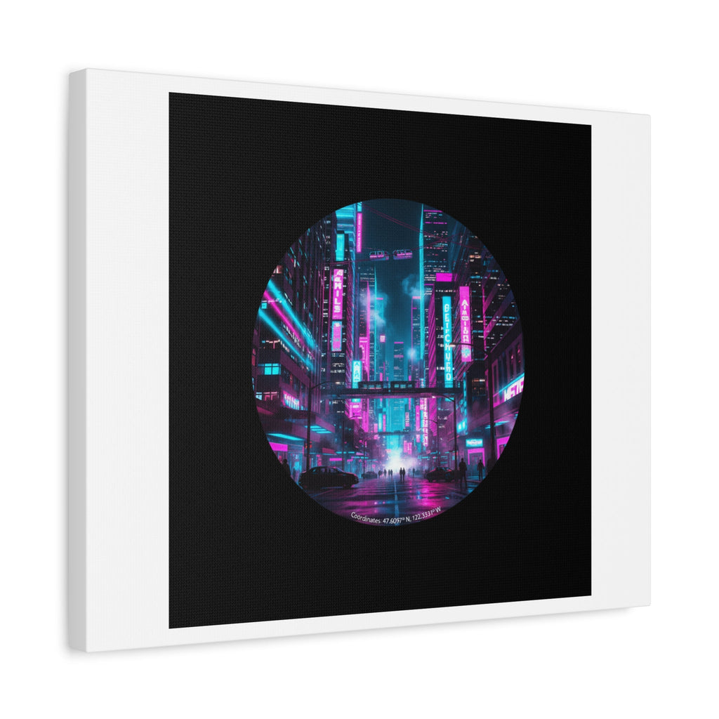 Neon Cyberpunk Cityscape Canvas | synthwave skyline, future city art