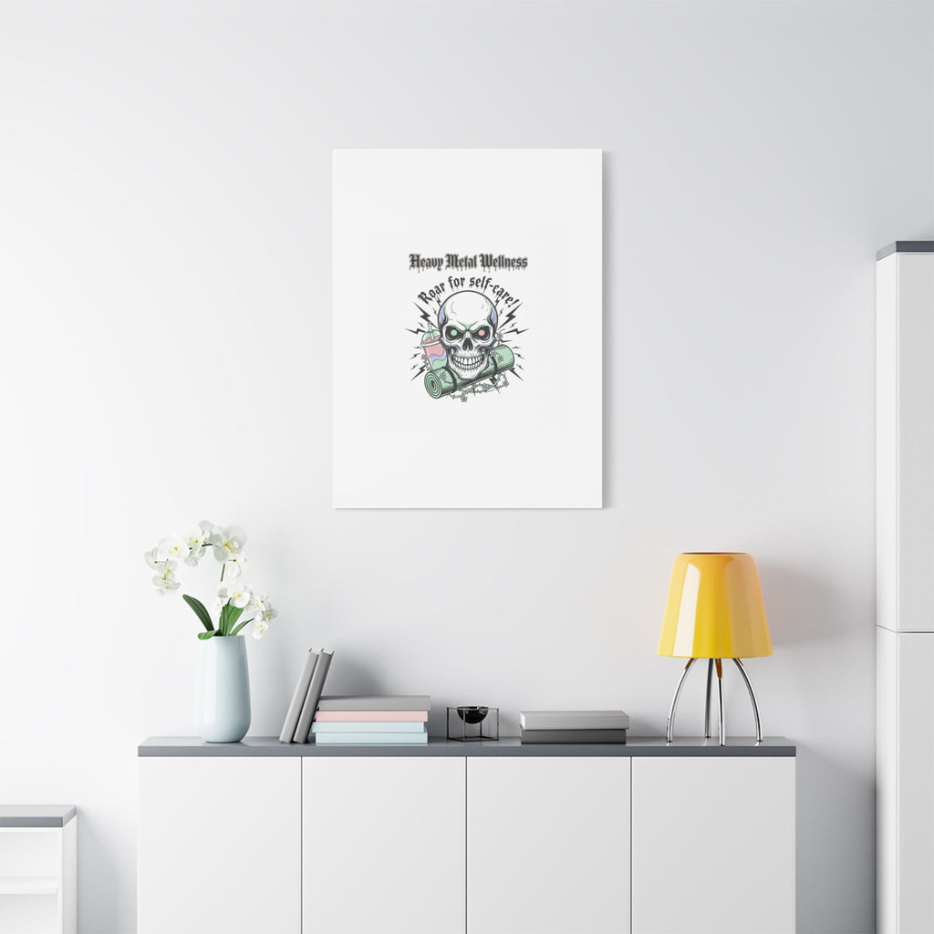 Roar for Self-Care Skull Canvas | heavy metal wellness, gothic wellness quote