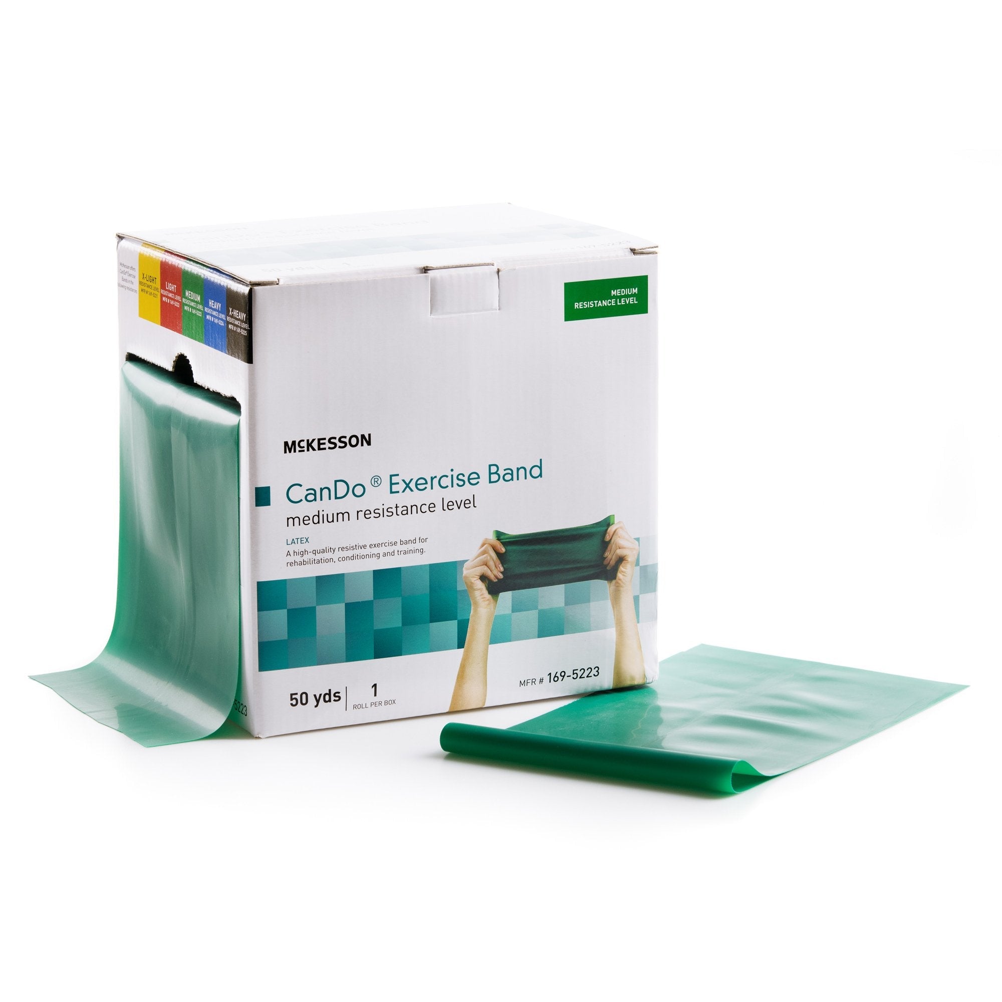 McKesson Exercise Resistance Band, Green, 5 Inch x 50 Yard, Medium Resistance 169-5223