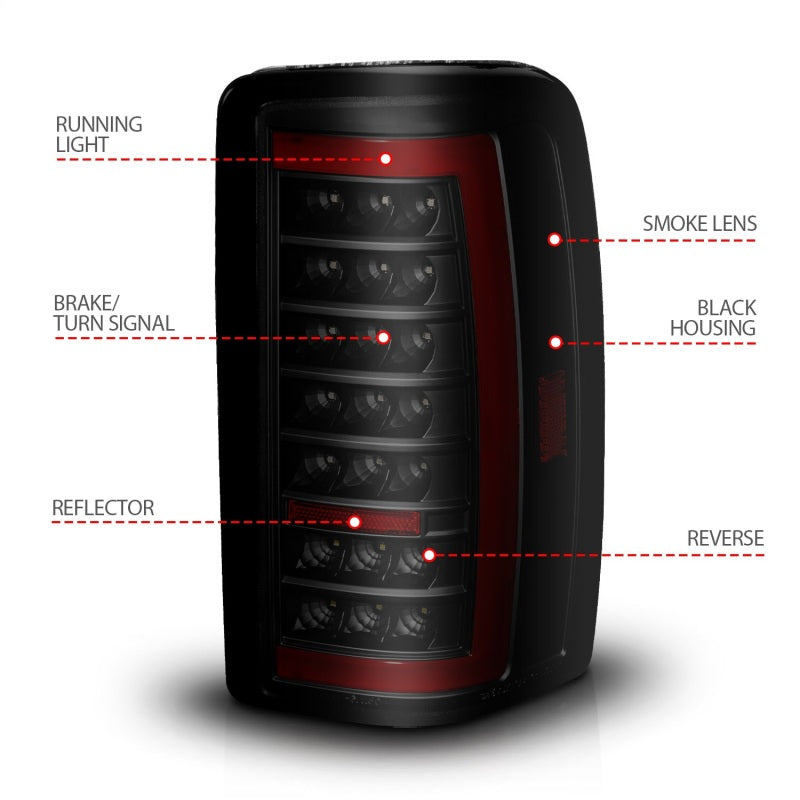 ANZO 00-06 Chevrolet Tahoe / GMC Yukon Full LED Taillights w/ Lightbar Black Housing/Smoke Lens 311449