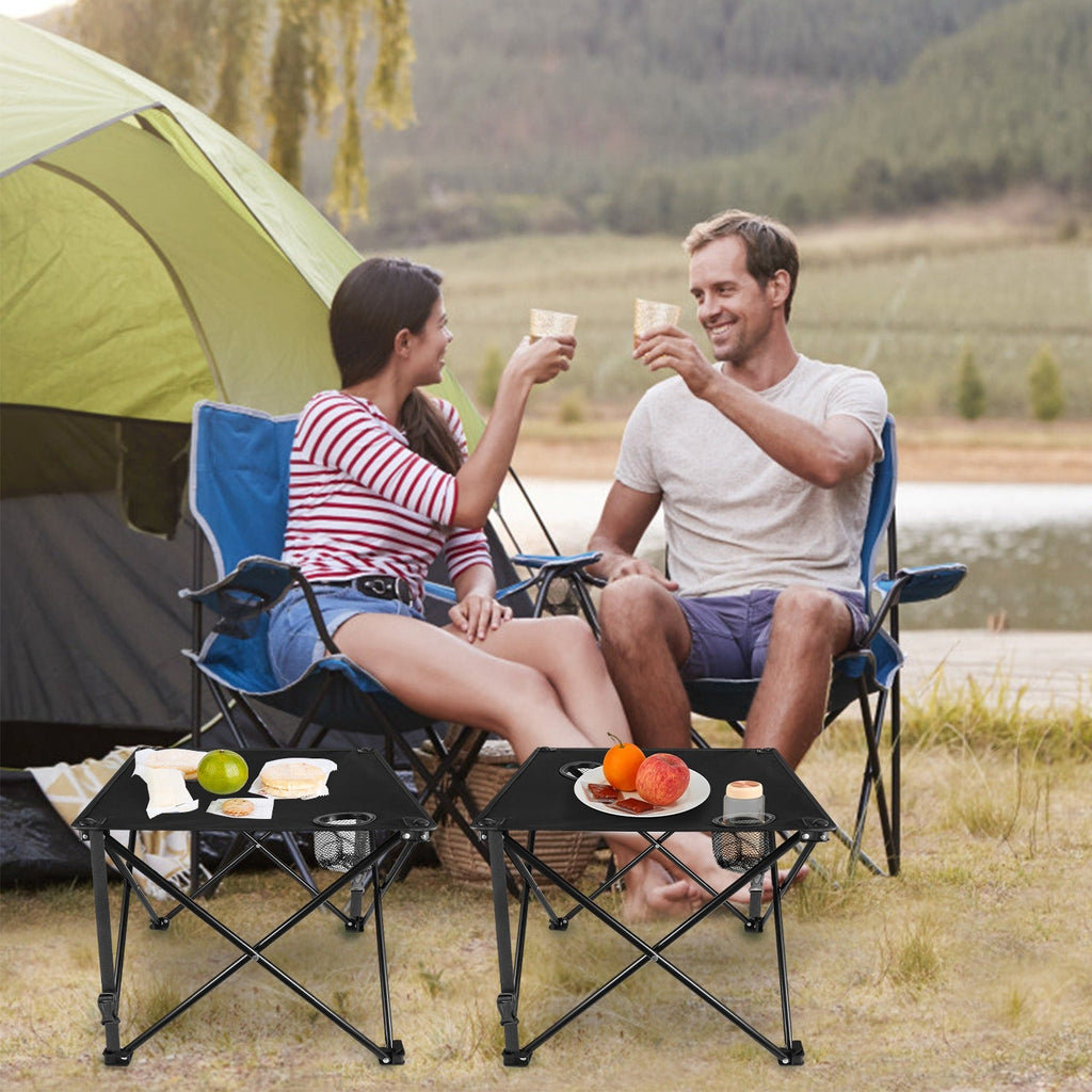 2Pcs Foldable Camping Table Portable Picnic Table Lightweight Travel Desk with 2 Cup Holders/Table Carrying Bag