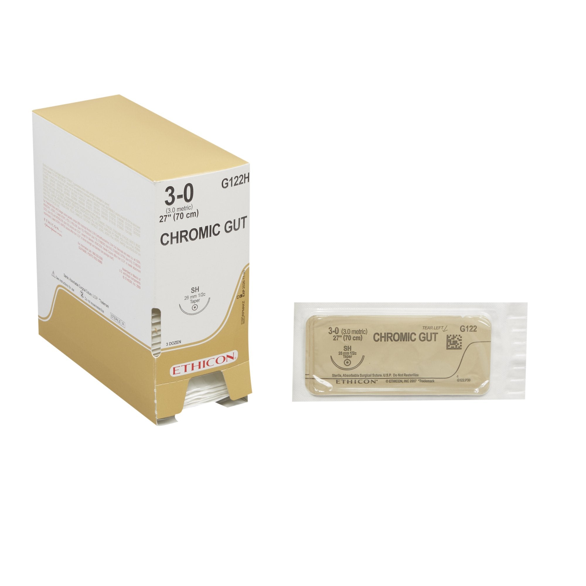 Absorbable Suture with Needle GUT CHROMIC Chromic Gut SH 1/2 Circle Taper Point Needle Size 3-0 - G122H