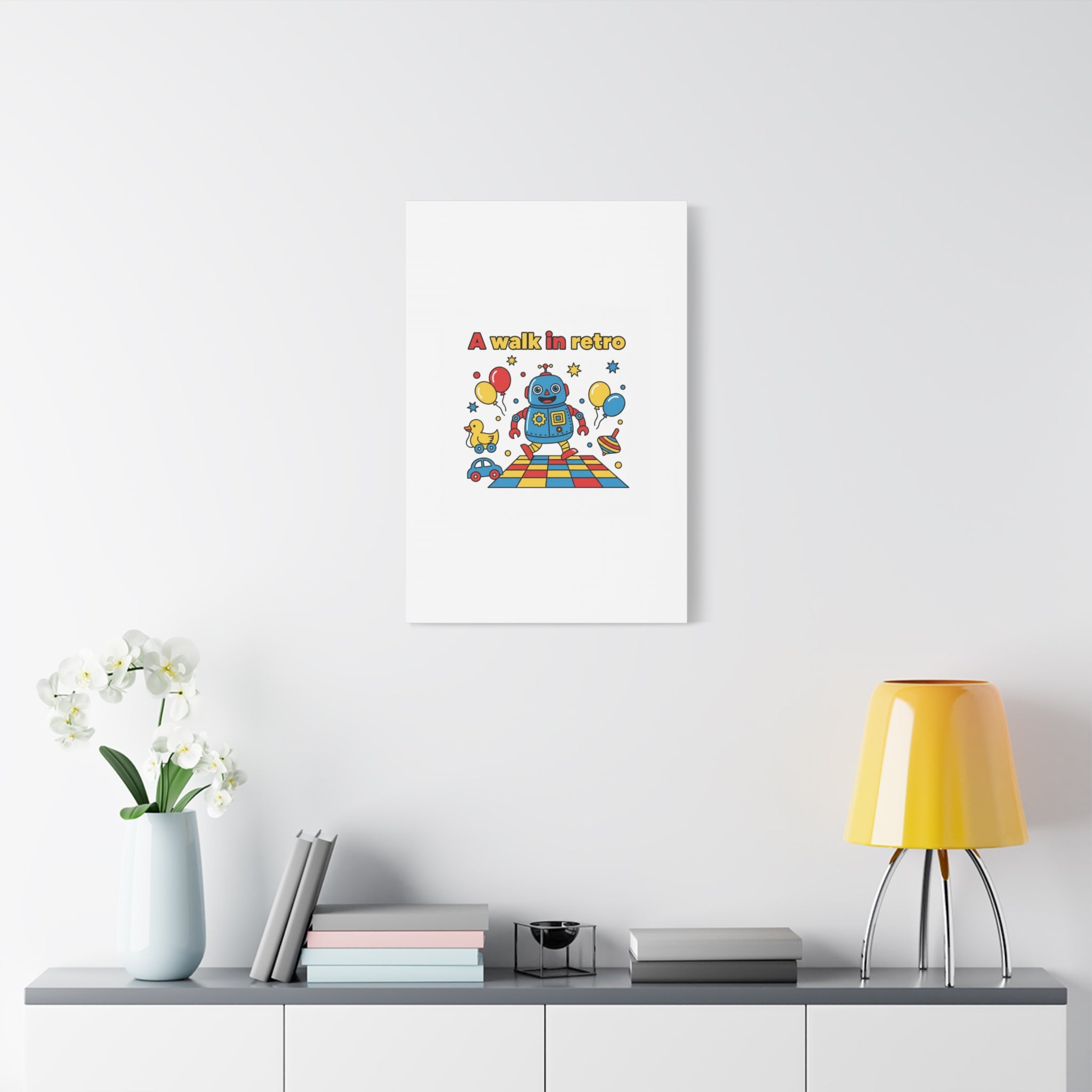 Retro Toy Robot Canvas | Throwback Kid, Primary Color Nostalgia
