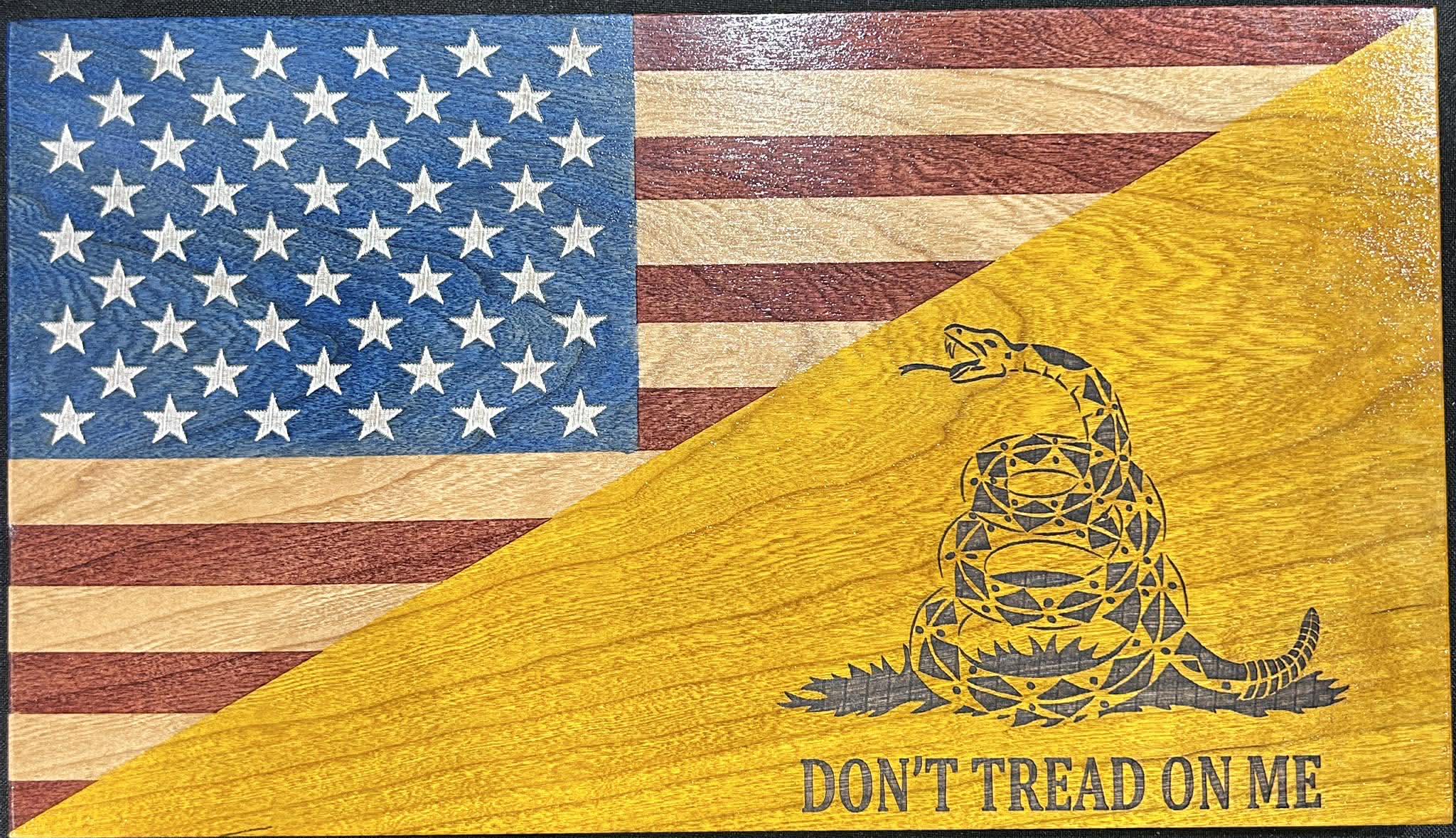 Don't Tread On Me Handcrafted Wooden Desktop Flag – Made by U.S. Veterans