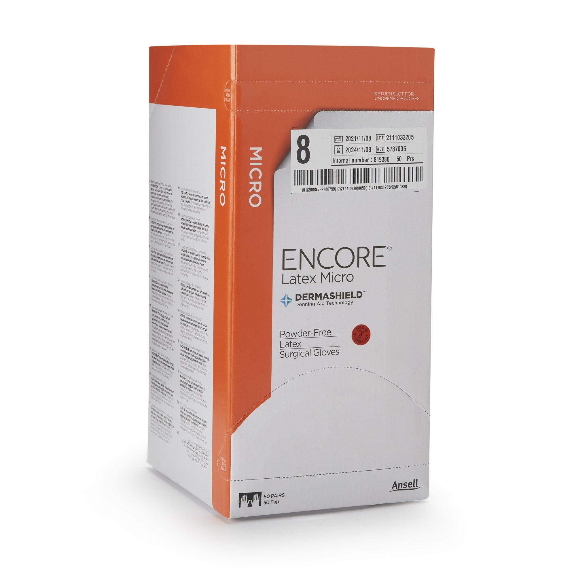 Encore® Latex Micro Surgical Glove, Size 8, Brown 5787005