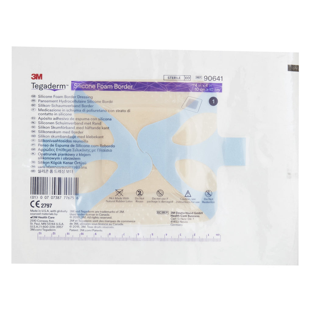 3M™ Tegaderm™ Silicone Adhesive with Border Silicone Foam Dressing, 4 x 4 Inch 90641