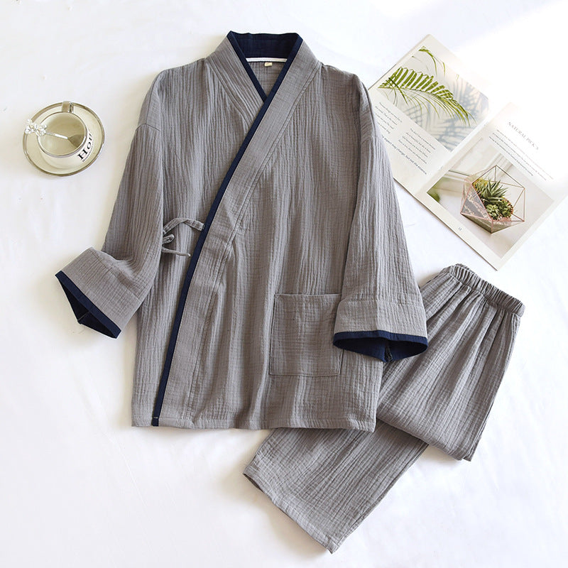Mens Kimono Hanfu Pure Cotton Gauze Pajama Set