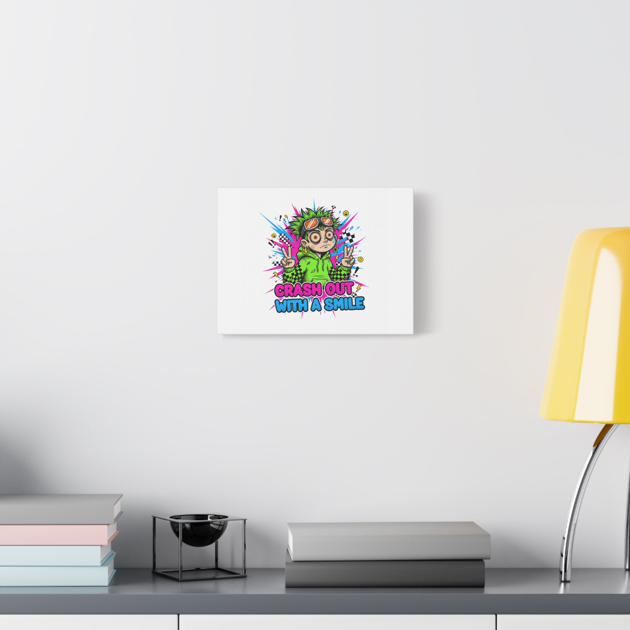 Crash Out With a Smile Canvas Print | Neon Skate Graffiti, Meme Meltdown Art