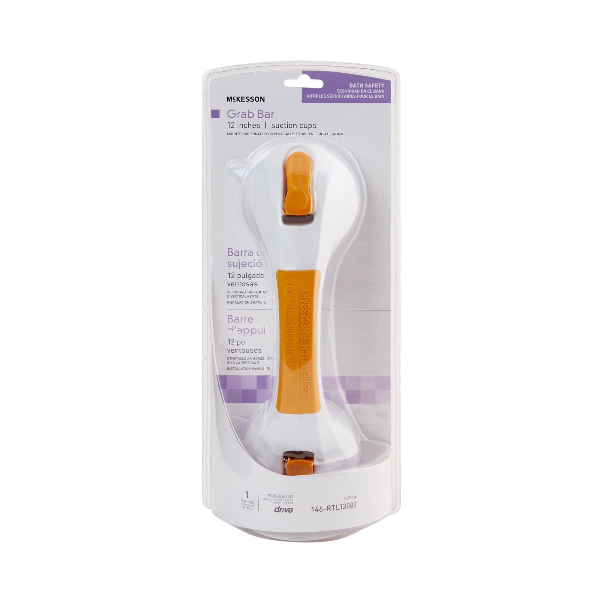 McKesson White / Yellow Plastic Suction-Cup Grab Bar 146-RTL13082