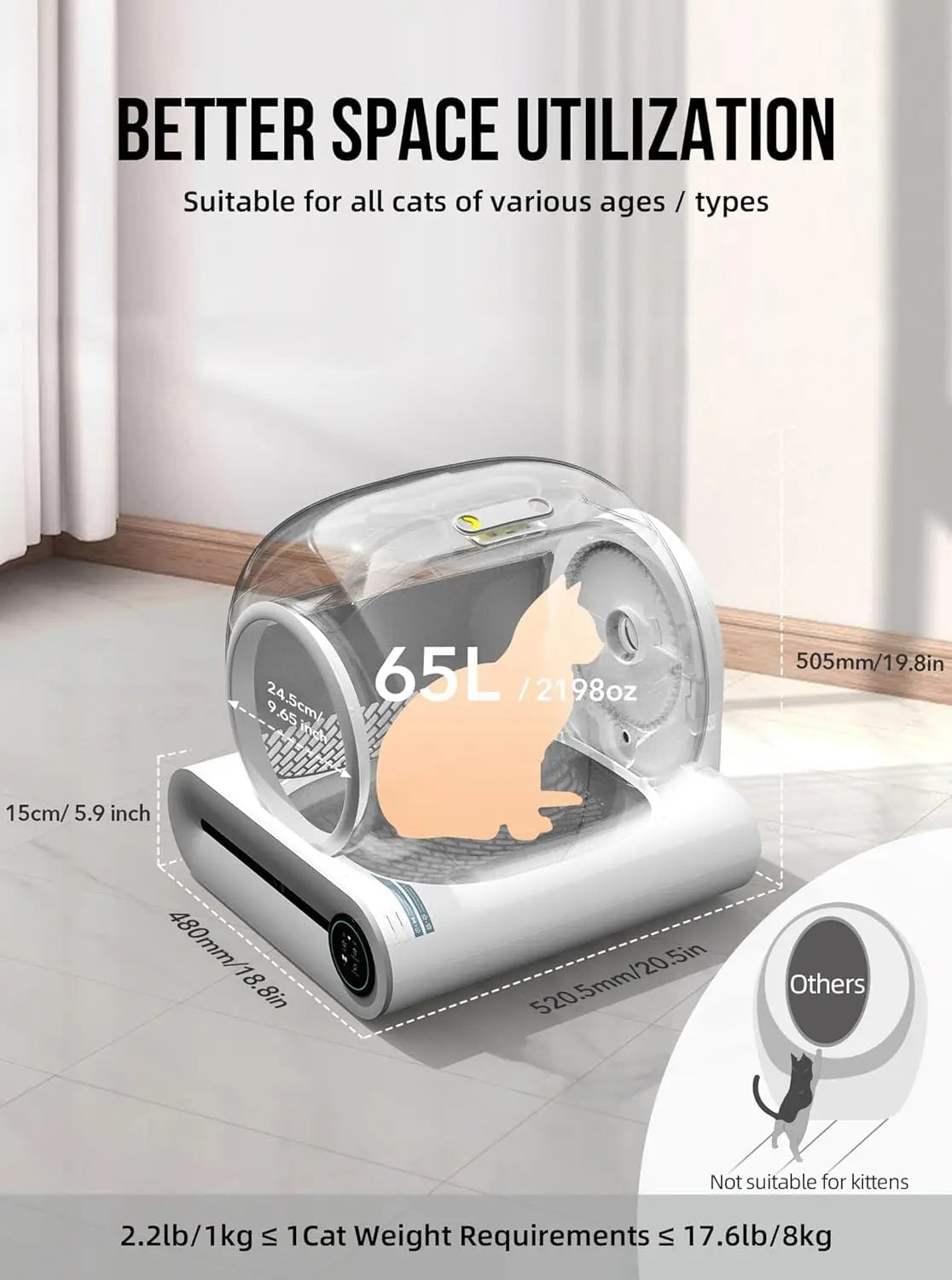 65L Automatic Self - Cleaning Enclosed Cat Litter Box with App Control & Ionic Deodorizer - PhishStones Products