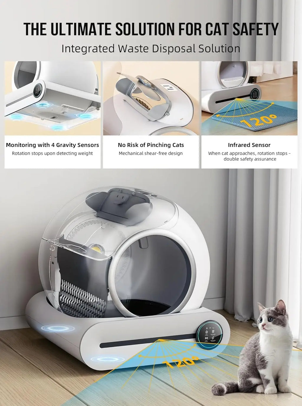 65L Automatic Self - Cleaning Enclosed Cat Litter Box with App Control & Ionic Deodorizer - PhishStones Products