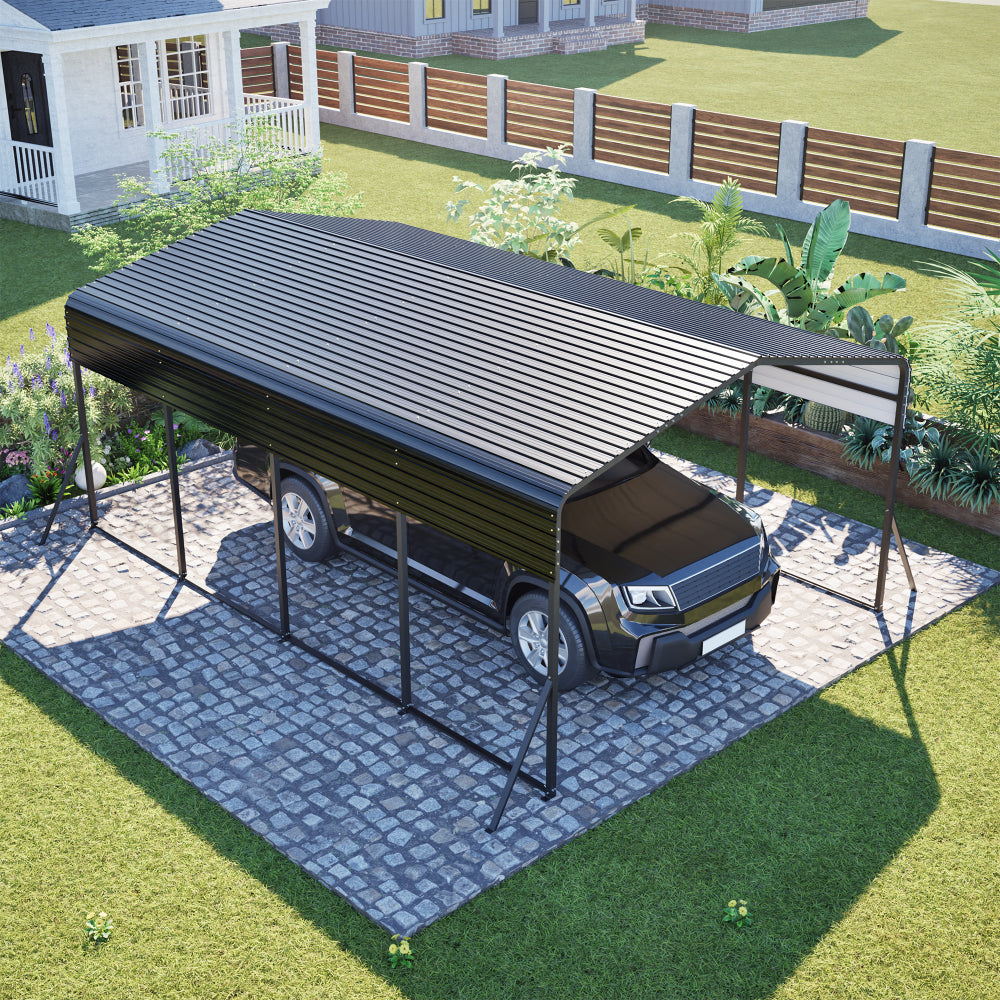 13×20 FT Metal Carport | Heavy-Duty Galvanized Steel Hardtop with Triangle Reinforced Frame & 4 Poles — All-Weather Vehicle & Outdoor Storage Shelter