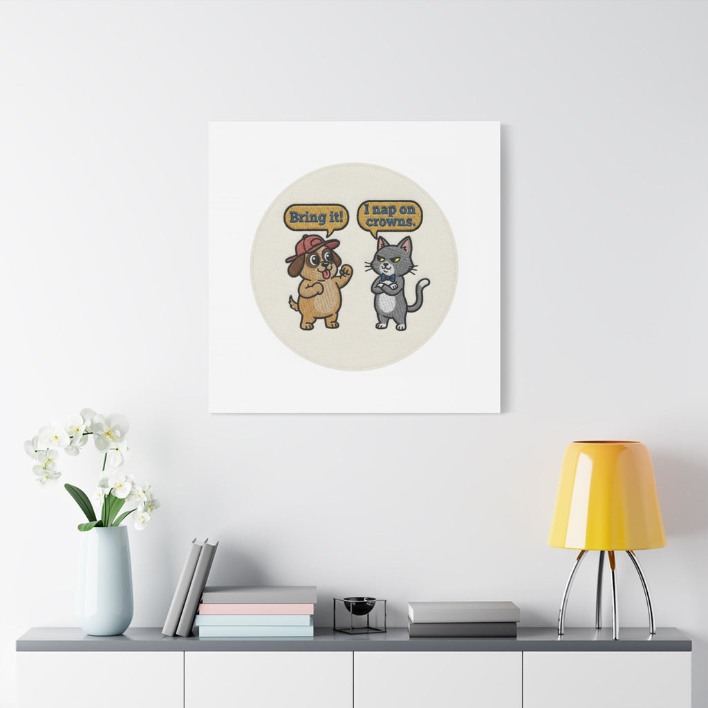 Funny Cat vs Dog Canvas | Pet Rivalry Wall Art
