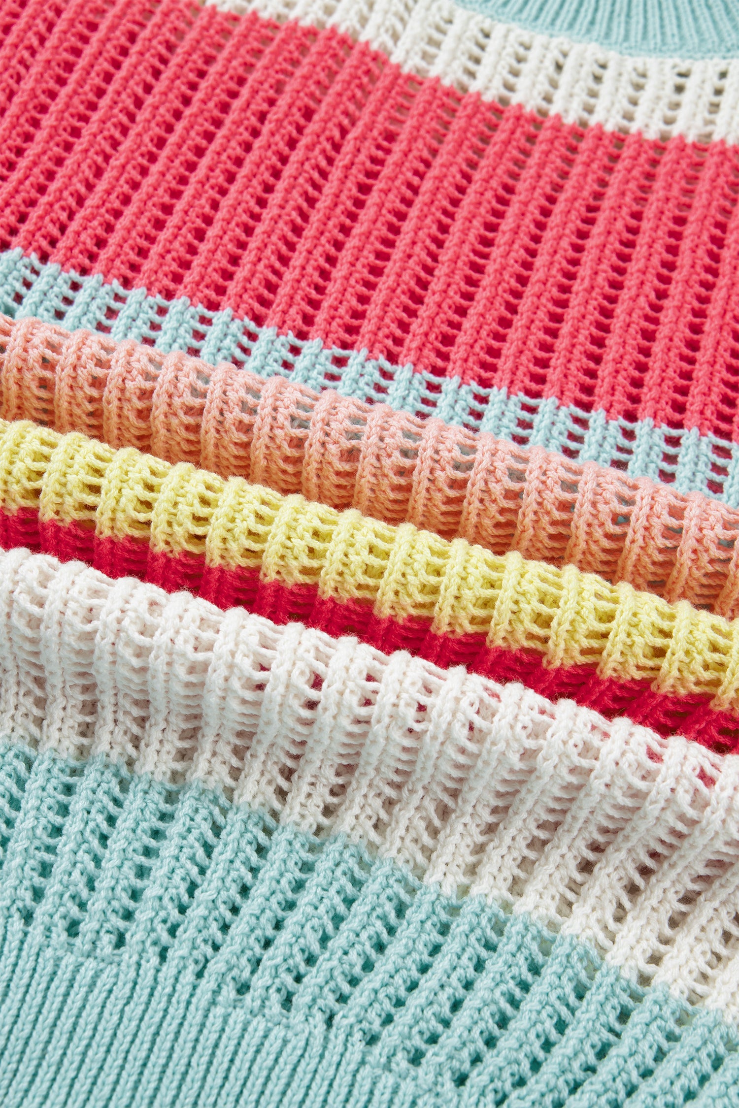 Green Stripe Color Block Hollow Out Knit Short Sleeve Sweater