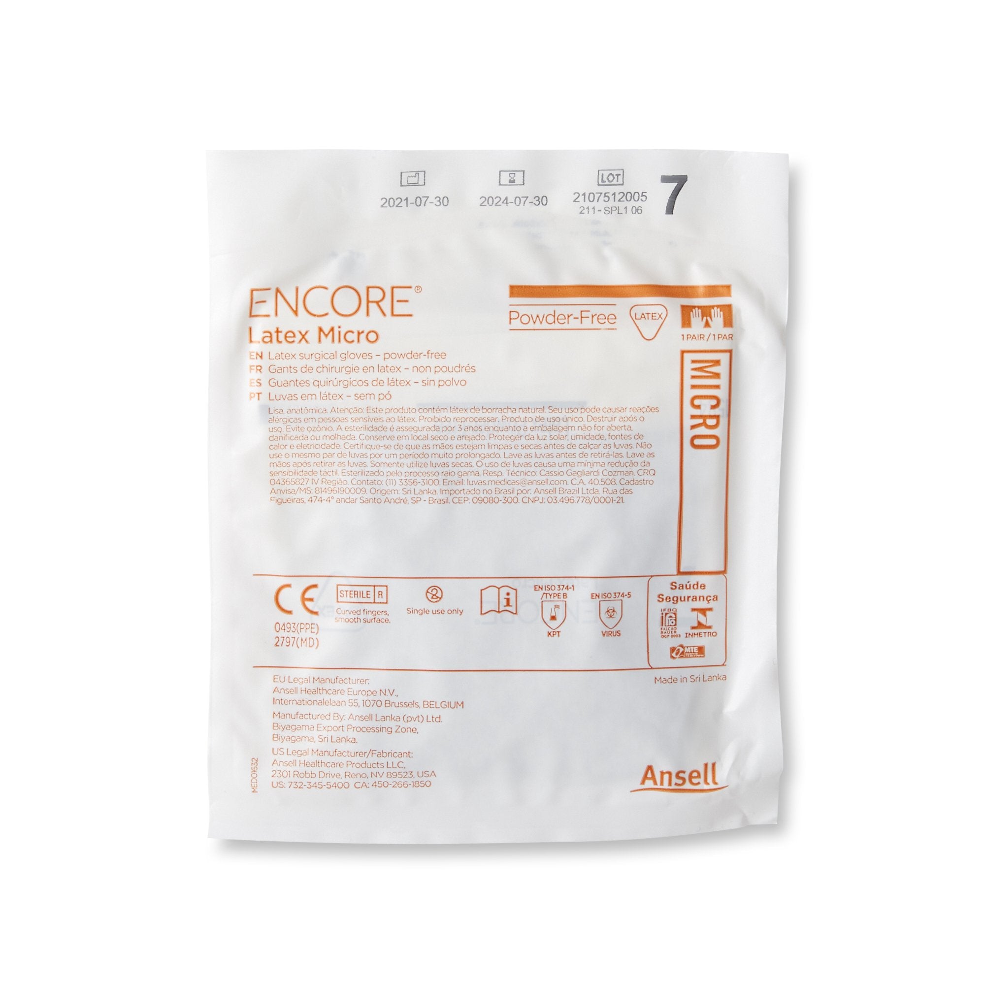 Encore® Latex Micro Surgical Glove, Size 7, Brown 5787003