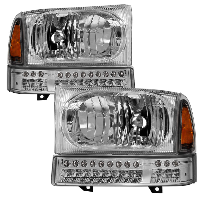 SPYDER xTune Ford F250 F350 Superduty Excursion 99-04 OEM Style Headlights - Chrome HD-JH-FF25099-SET-LED-C 9035227