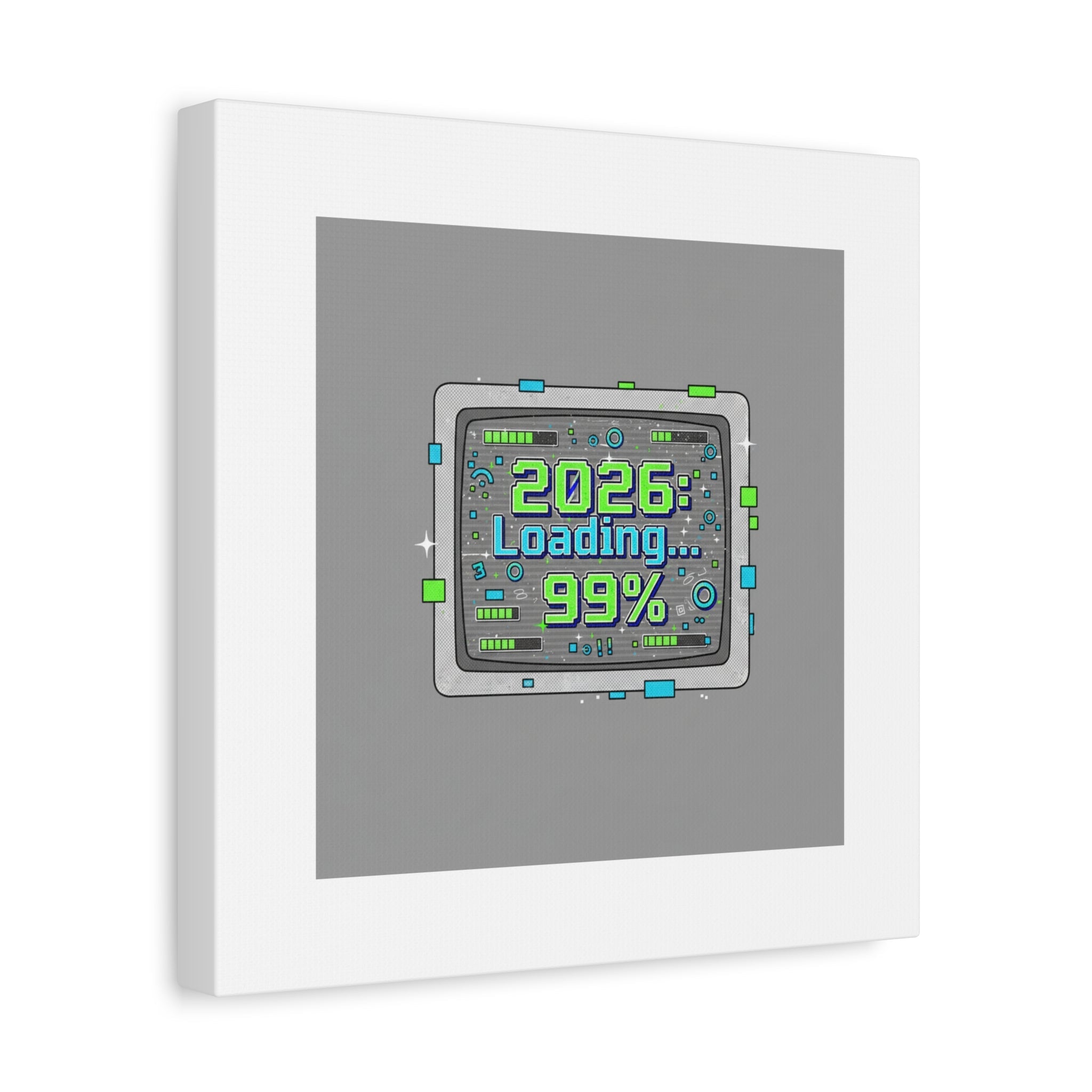 2026 Loading 99% Canvas | NYE countdown, retro system interface