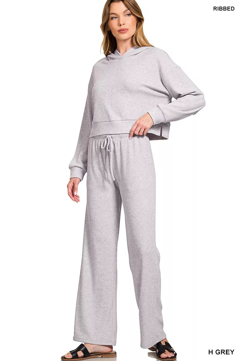 Zenana Drop Shoulder Ribbed Crop Hoodie