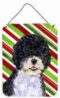 Portuguese Water Dog Candy Cane Holiday Christmas Wall or Door Hanging Prints Aluminum Metal Sign Kitchen Wall Bar Bathroom Plaque Home Decor Front Door Plaque, 12x16, Multicolor