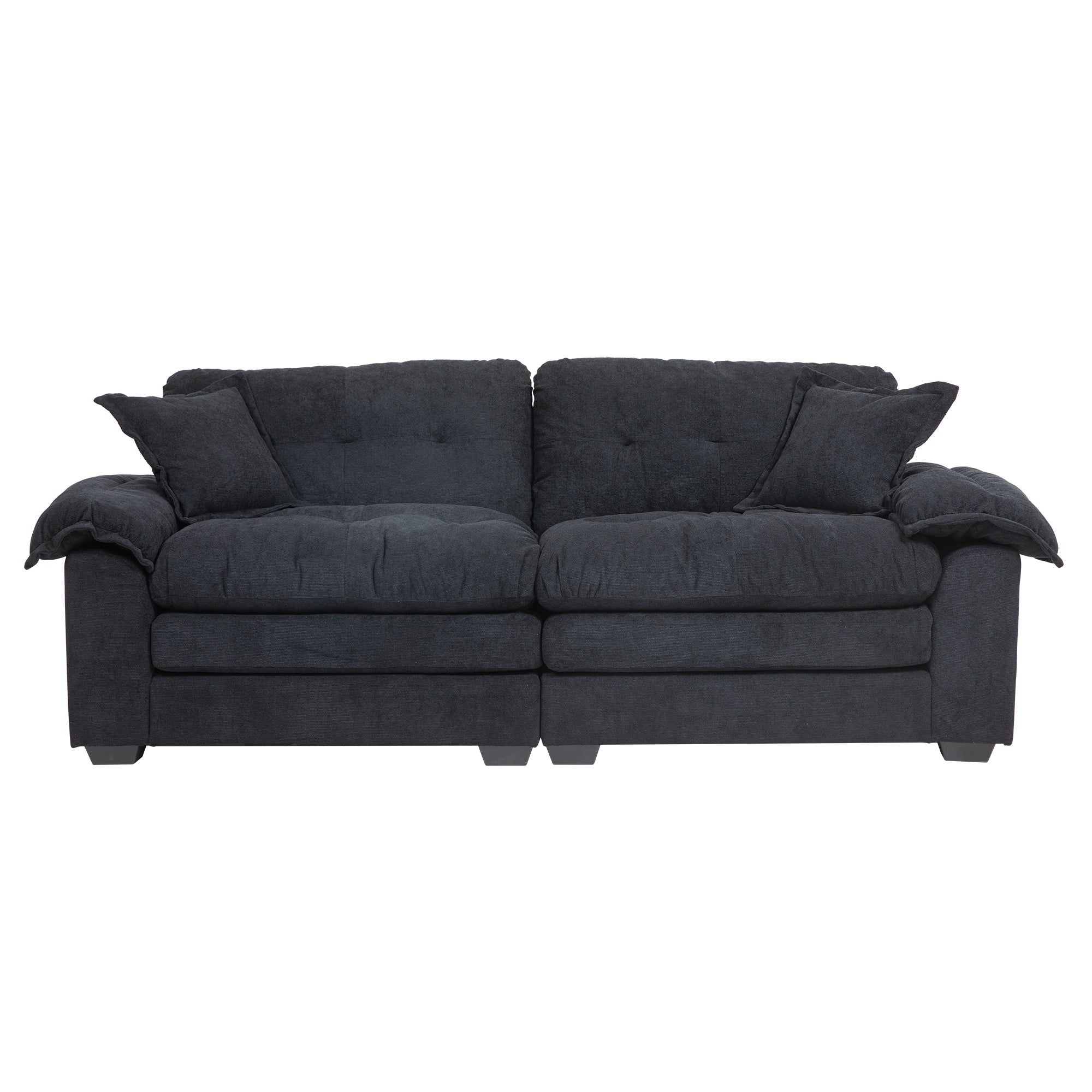 84' Chenille Sofa Small Sofa Loveseat Deep Seat Sofa Couch with 2 Throw Pillows & Memory Foam for Living Room Apartment Office Lounge-Black