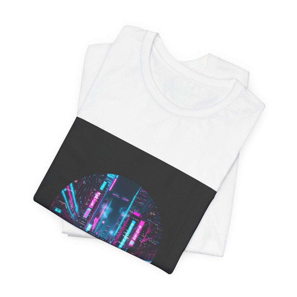 Neon Cyberpunk Skyline Tee | synthwave skyline, future city art