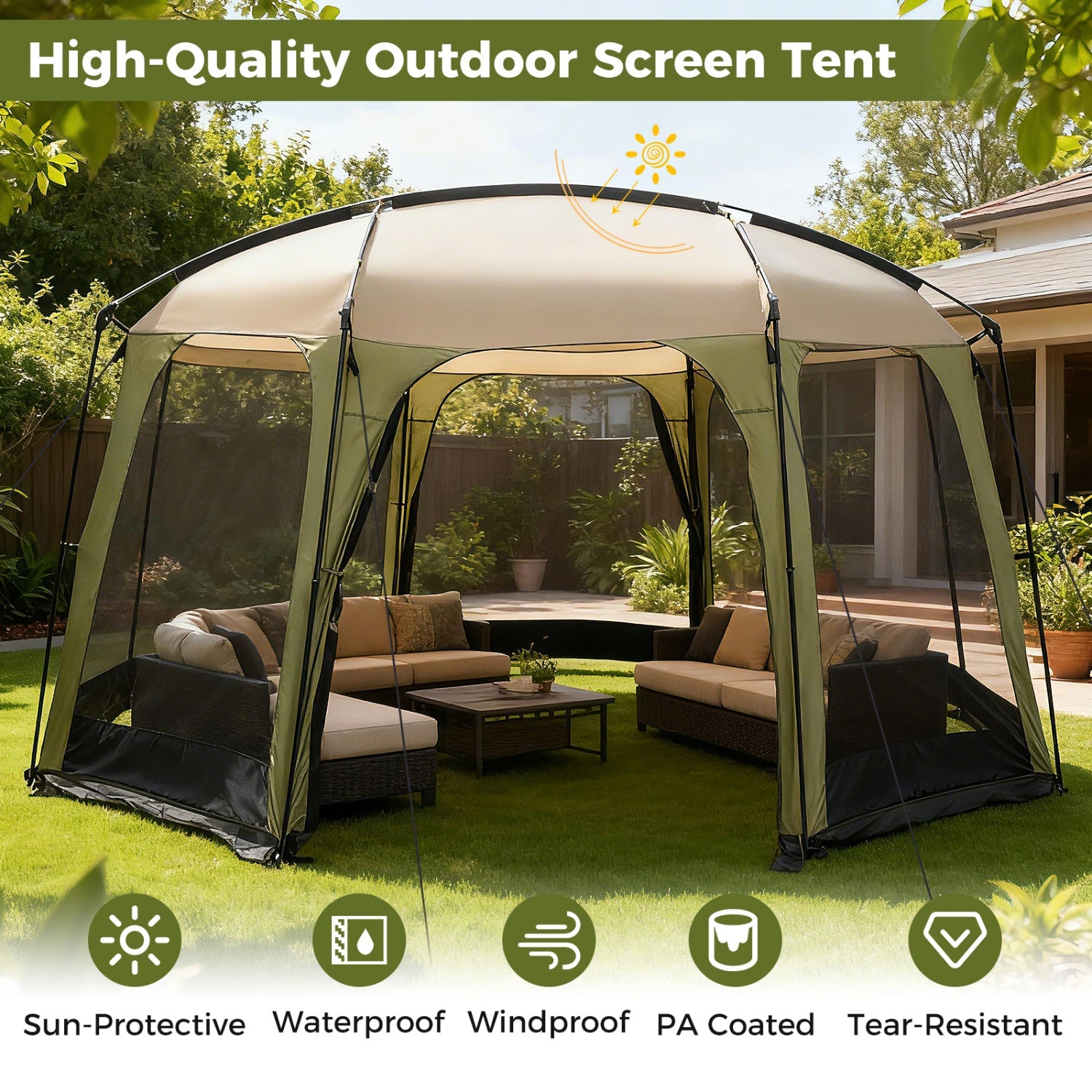 6-8 Person Netted Canopy Tent with Zippered Door