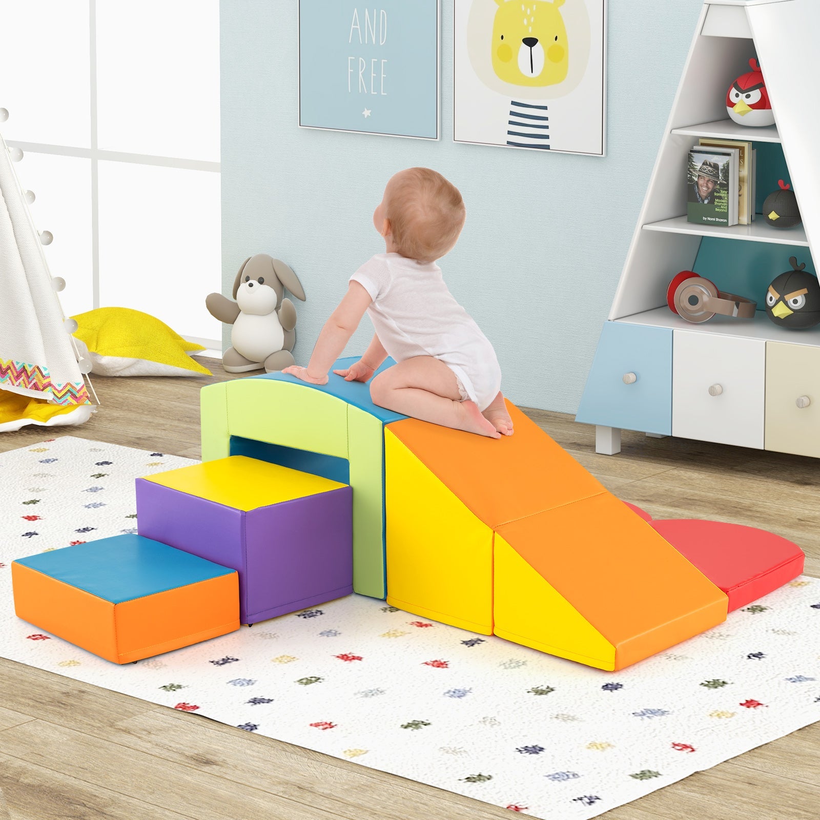 6 Pieces Foam Climbing Blocks Soft Play Climbing for Toddlers with Tunnel