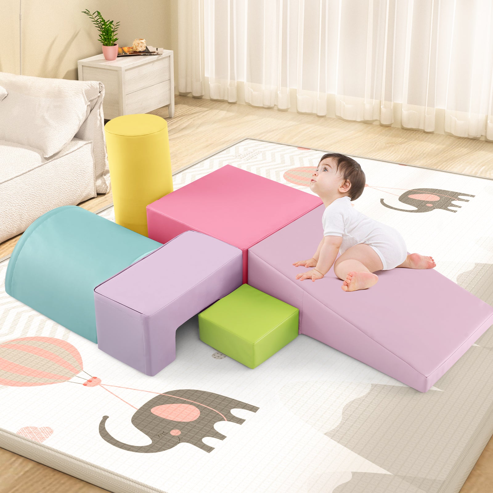 6 Pieces Foam Climbing Blocks Indoor Climb and Crawl Activity Playset with Rectangles-Macaron Multicolor