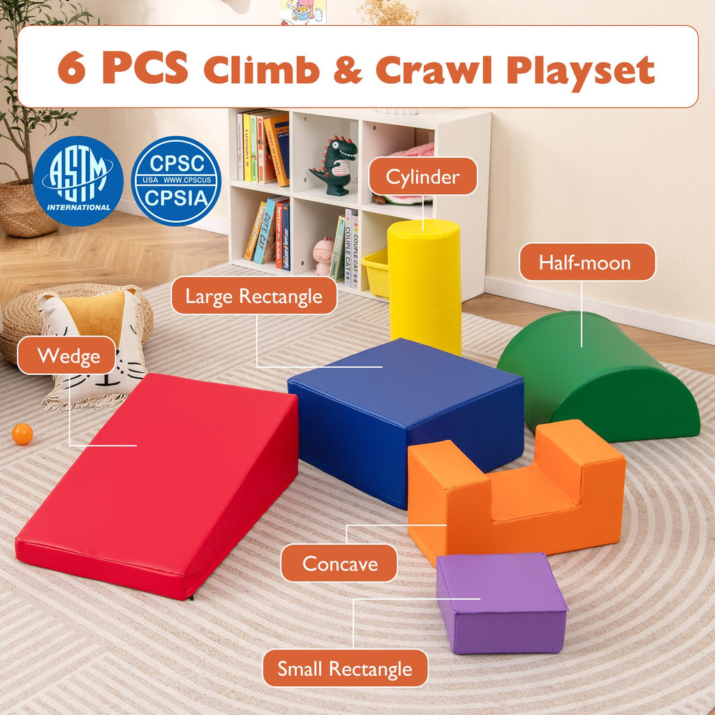 6 Pieces Foam Climbing Blocks Indoor Climb and Crawl Activity Playset with Rectangles-Orange