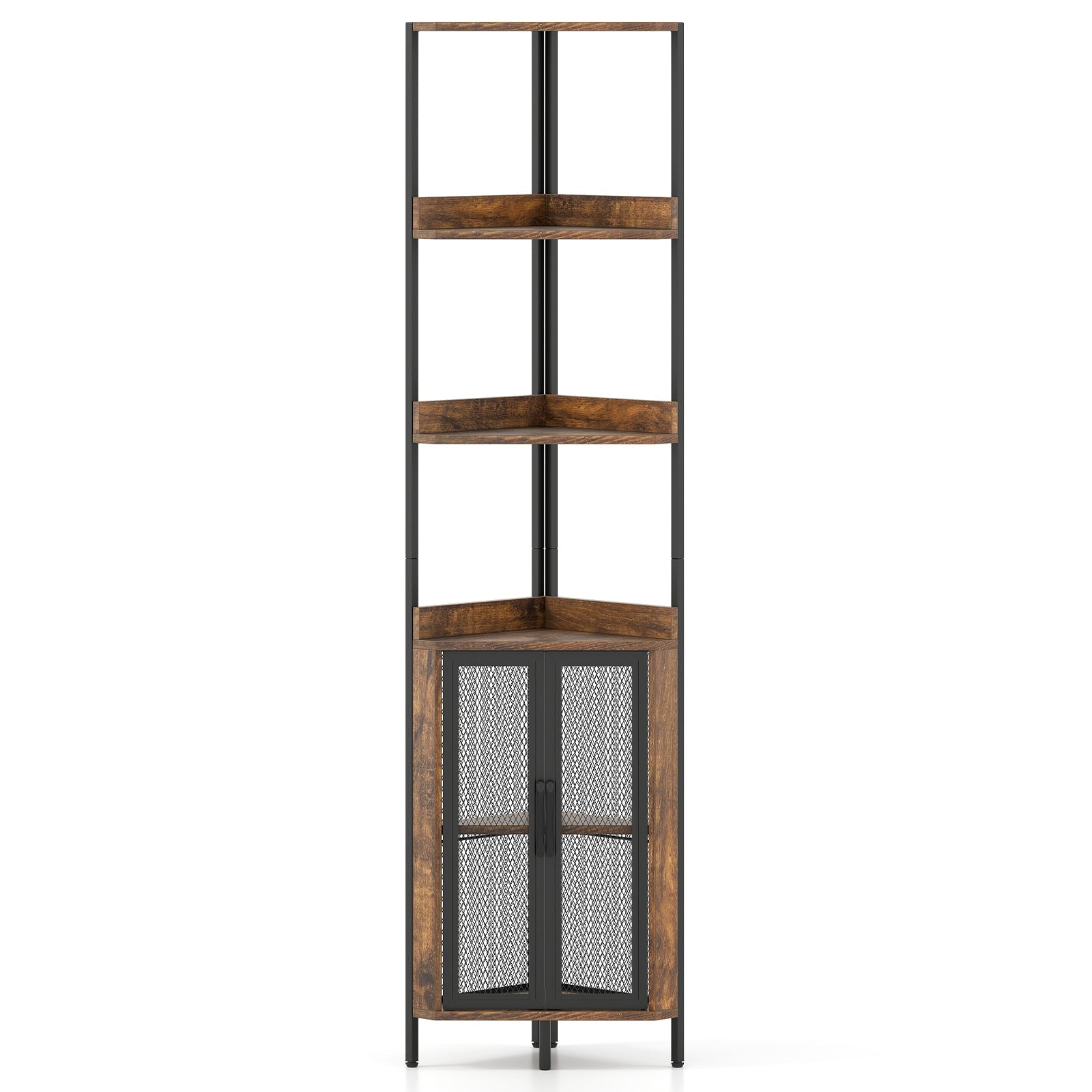 DirectDeals 6-Tier Corner Shelf 67 Inches Tall Industrial Bookcase with Cabinet