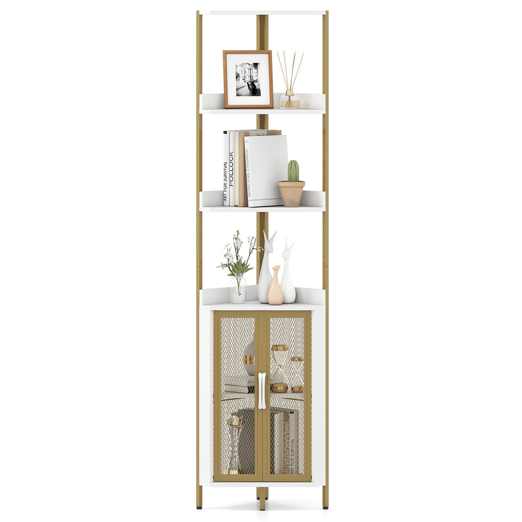 DirectDeals 6-Tier Corner Shelf 67 Inches Tall Industrial Bookcase with Cabinet