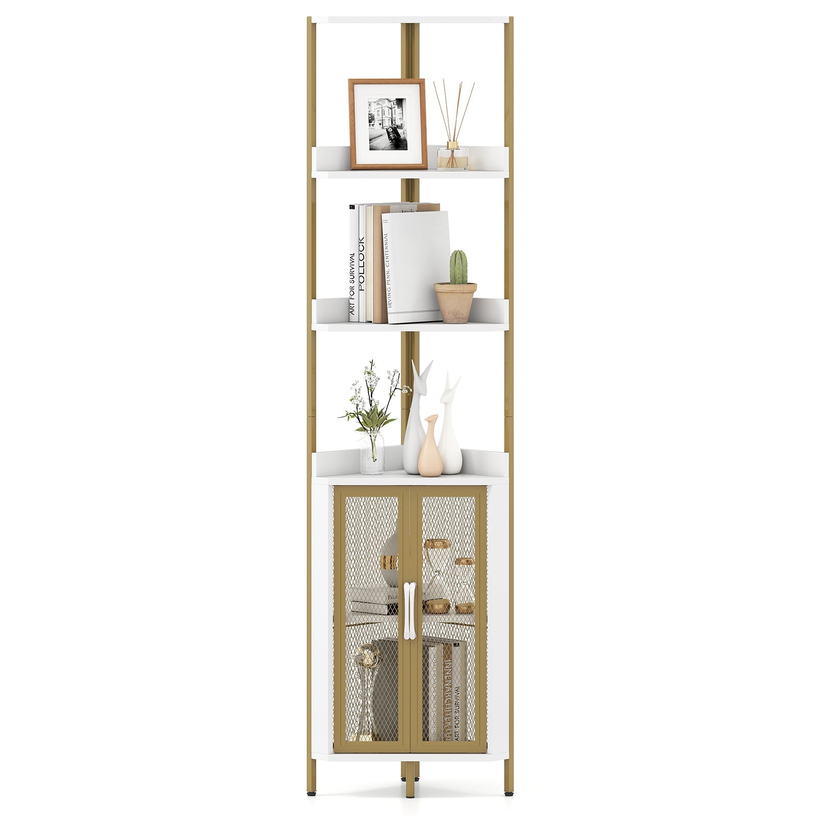 DirectDeals 6-Tier Corner Shelf 67 Inches Tall Industrial Bookcase with Cabinet