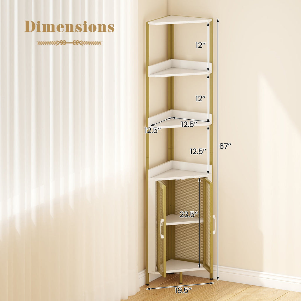 DirectDeals 6-Tier Corner Shelf 67 Inches Tall Industrial Bookcase with Cabinet