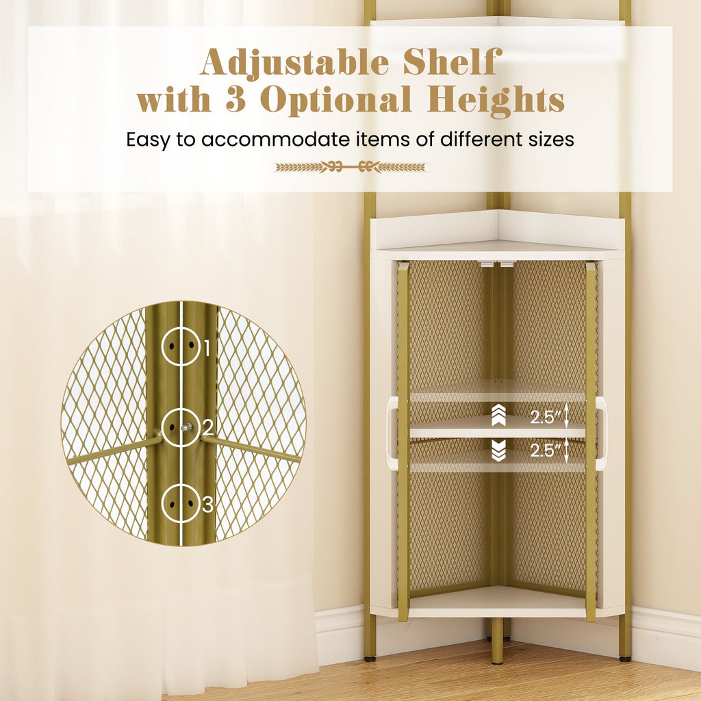 DirectDeals 6-Tier Corner Shelf 67 Inches Tall Industrial Bookcase with Cabinet