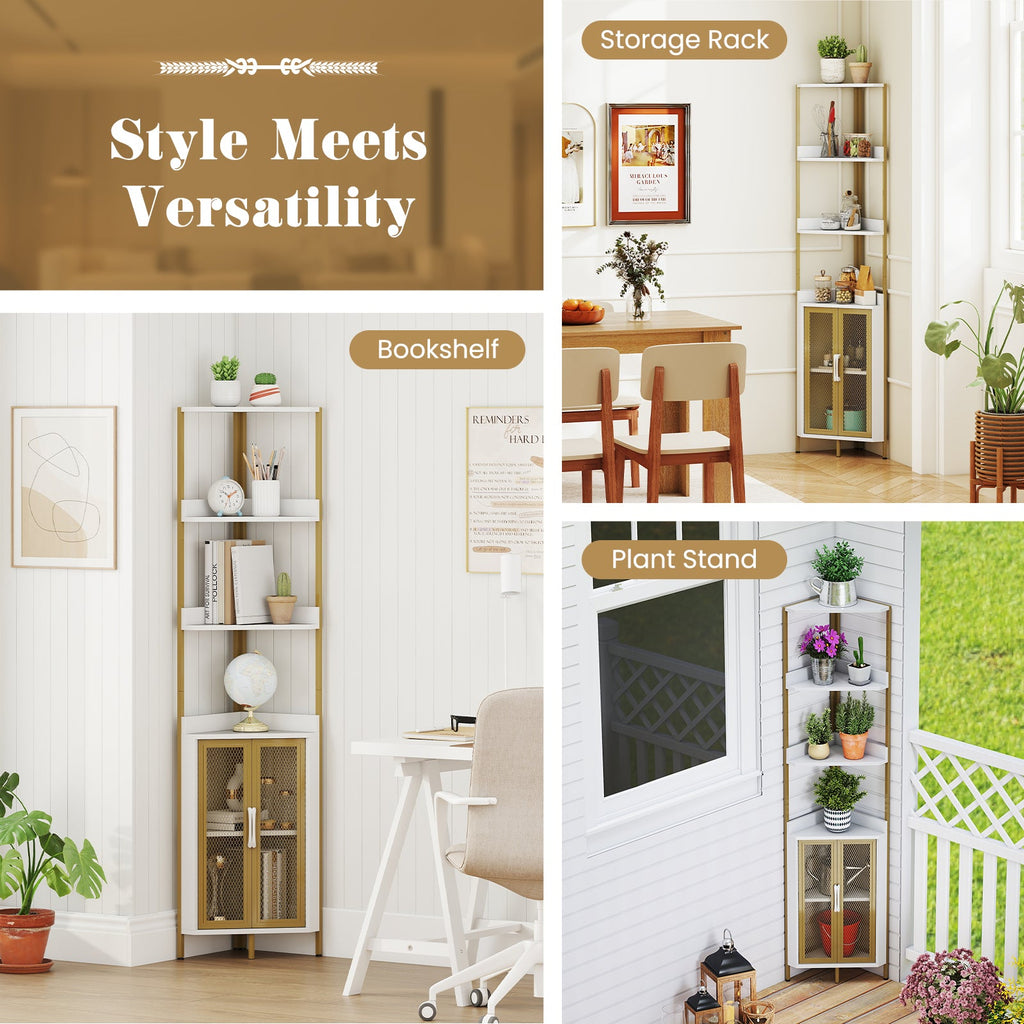 DirectDeals 6-Tier Corner Shelf 67 Inches Tall Industrial Bookcase with Cabinet