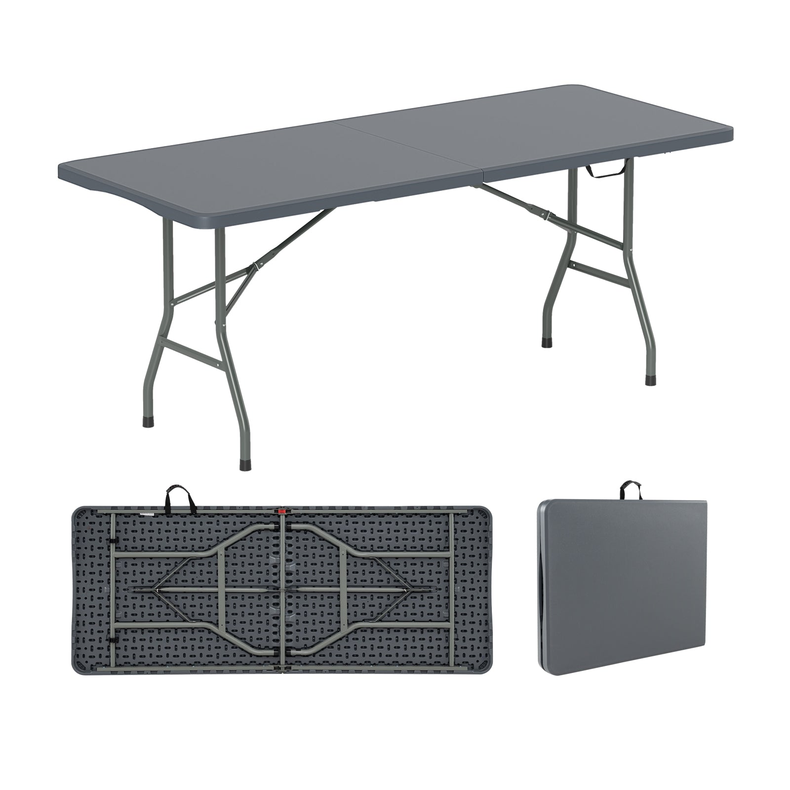 6 ft Portable Folding Table 350 LBS Fold-in-Half Table with HDPE Tabletop