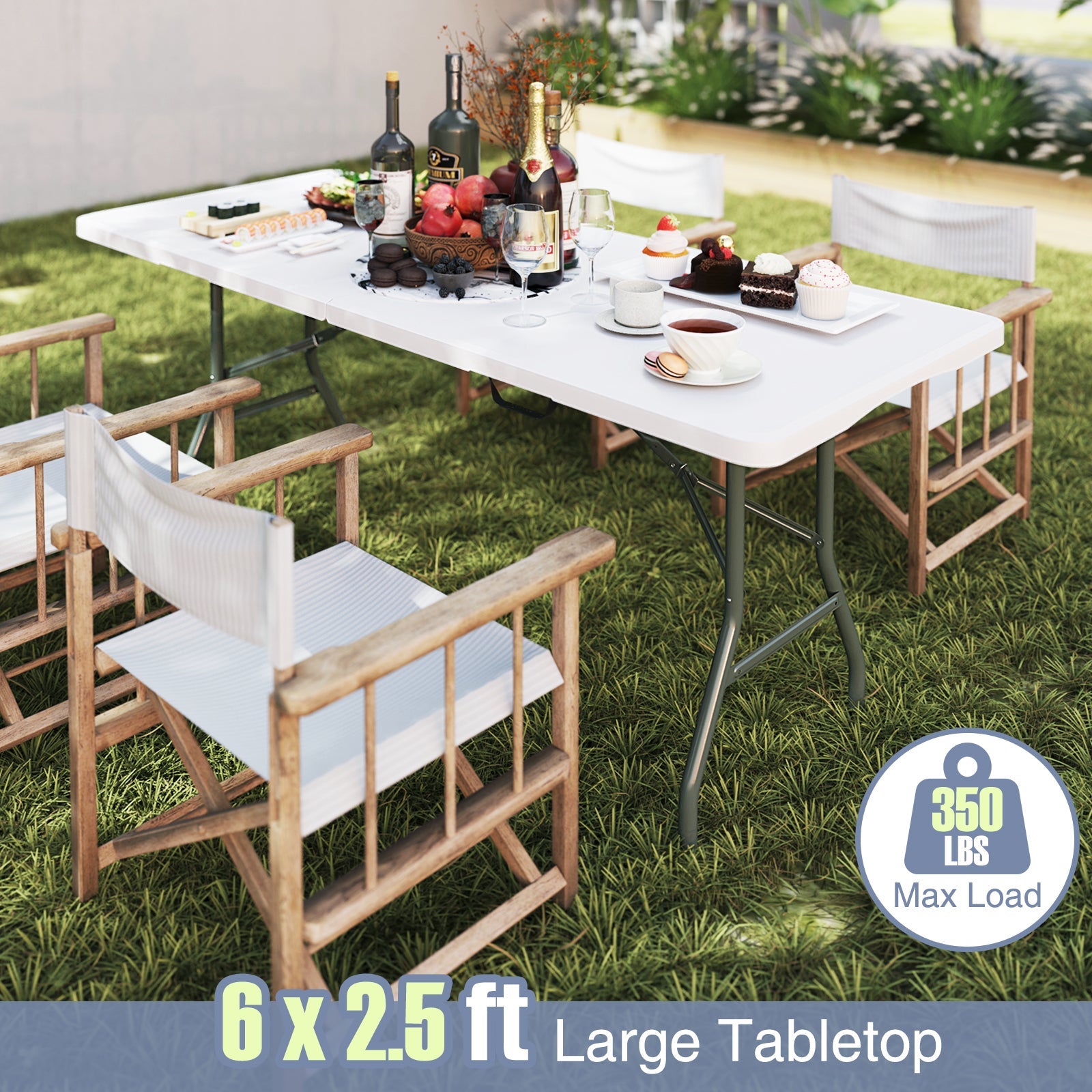 6 ft Portable Folding Table 350 LBS Fold-in-Half Table with HDPE Tabletop