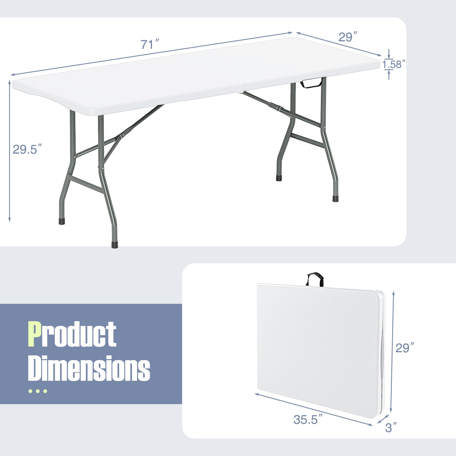 6 ft Portable Folding Table 350 LBS Fold-in-Half Table with HDPE Tabletop