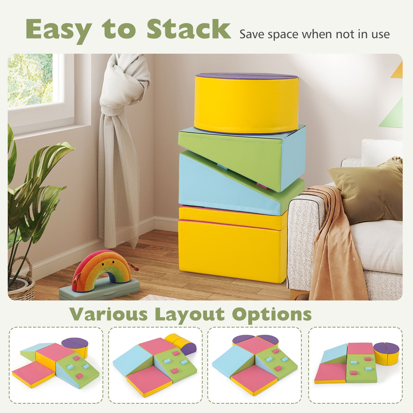 6-Piece Foam Climbing Blocks with Hook and Loop Fasteners