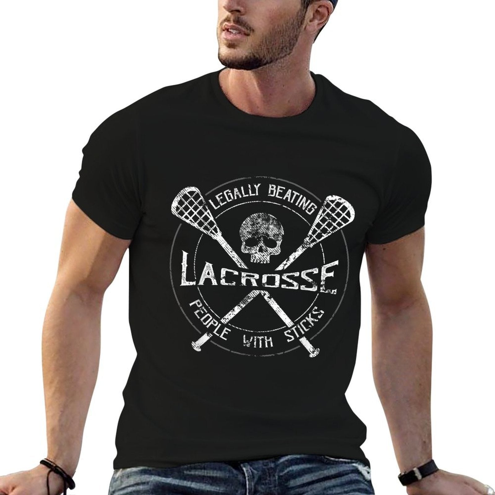 Lacrosse Legally Beating People with Sticks-Funny Design  Wrinkle-resistant T-Shirt
