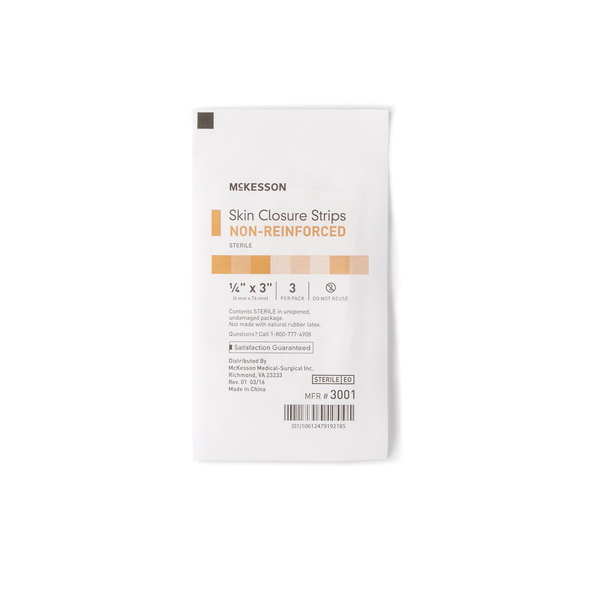 McKesson Non-Reinforced Skin Closure Strip, 1/4 x 3 Inch 3001