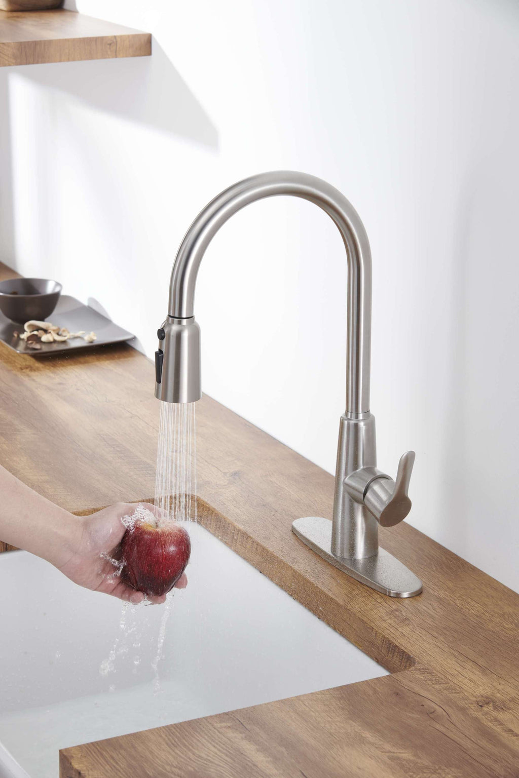 Kitchen Sink Faucet with Pull Out Sprayer Brushed Nickle,Stainless Steel High Arc Kitchen Sink Faucet, 3 Way Setting Single Handle Kitchen Faucets with Deck Plate
