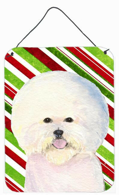 Bichon Frise Candy Cane Holiday Christmas Wall or Door Hanging Prints Aluminum Metal Sign Kitchen Wall Bar Bathroom Plaque Home Decor Front Door Plaque, 12x16, Multicolor