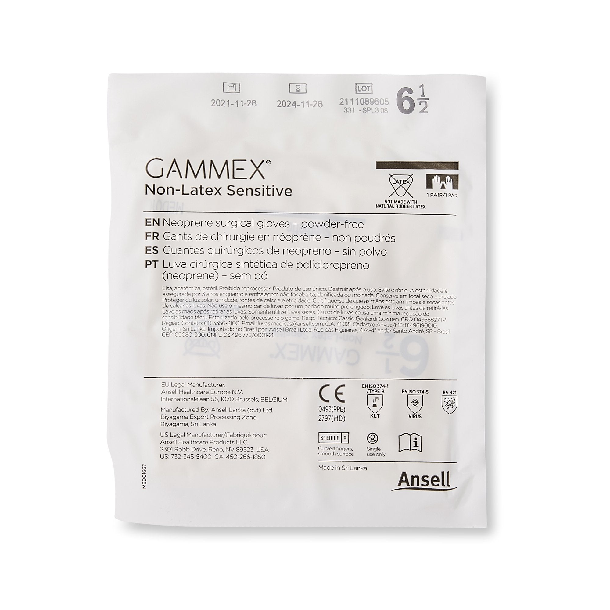Gammex® Non-Latex Sensitive Polychloroprene Surgical Glove, Size 6.5, Cream 20277265