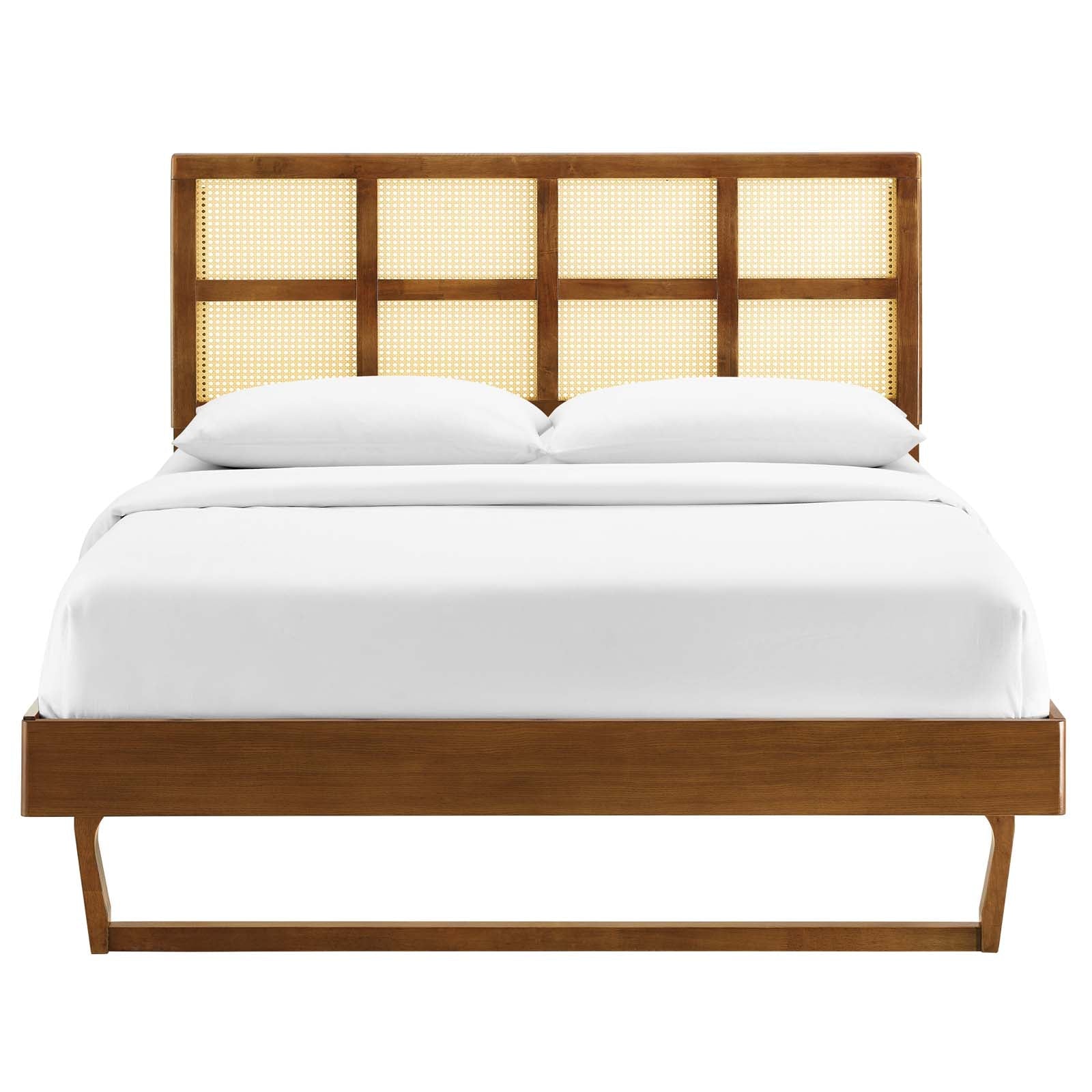 Sidney Cane and Wood Full Platform Bed With Angular Legs by Modway